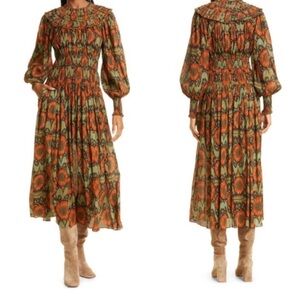 Ulla Johnson Kamila Lurex Long Sleeve Maxi Dress in the Nocturne pattern size 2